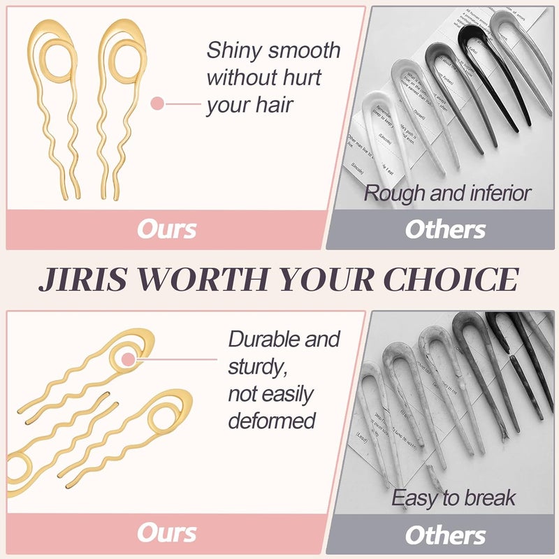 JIRIS 2PCS French Hair Pins Large U-Shaped Pins for Women and Girls Fashion Metal Hair Pin French Twist Hair Pins for Buns, Updos,Stylish and Functional(set7-gold) - Image 3